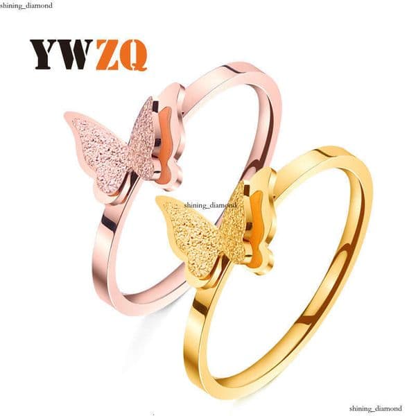 Korean and Japanese Style Simple Titanium Double Layer Butterfly Matte Tail Ring New Fashion Romantic Women 925 Sterling Silver 18K Gold Jewelry