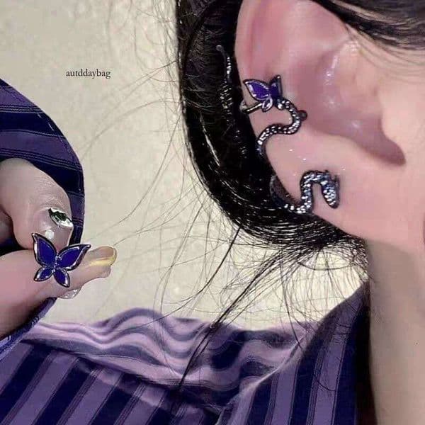 Dark-style niche design snake ear cuffs for women, light luxury high-end butterfly earrings, wholesale ba