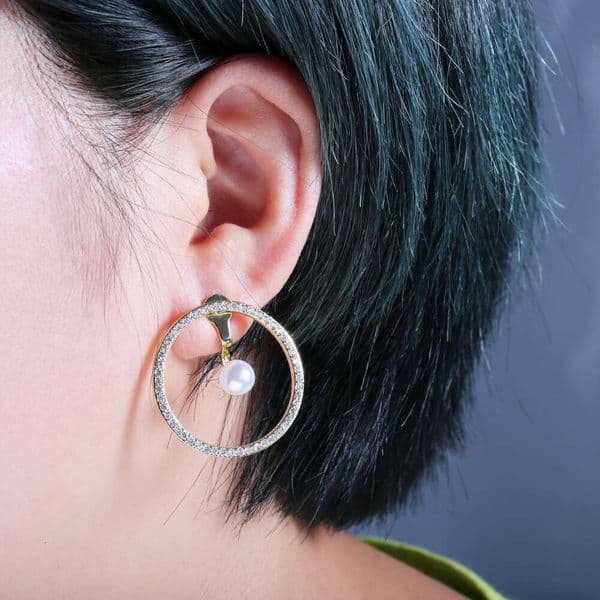 Korean and Japanese style trendy creative geometric ring Moissanite pearl pendant earrings hot-selling earrings