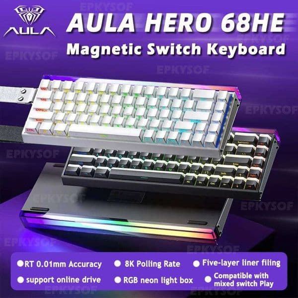 AULA HERO 68HE Magnetic Switch RGB Gaming Mechanical Rapid Trigger 8K Return Wired Esports Custom Keyboard 26L0321