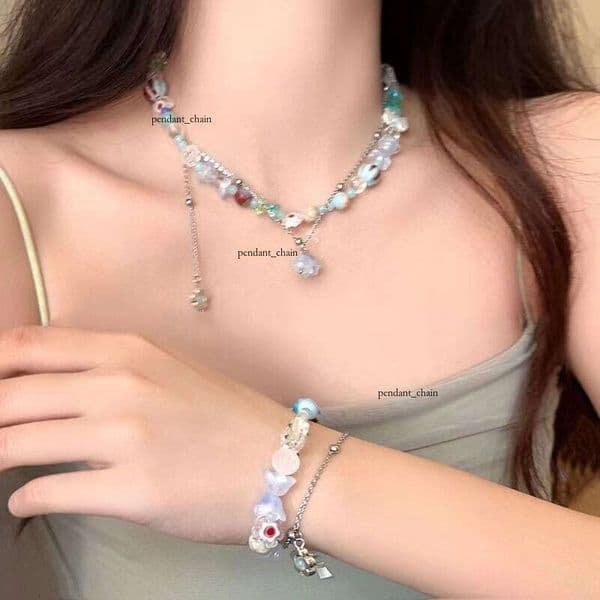 Sweet unique design floral beaded necklace for women, ins-style versatile collarbone chain, fresh and natural forest-style bracelet
