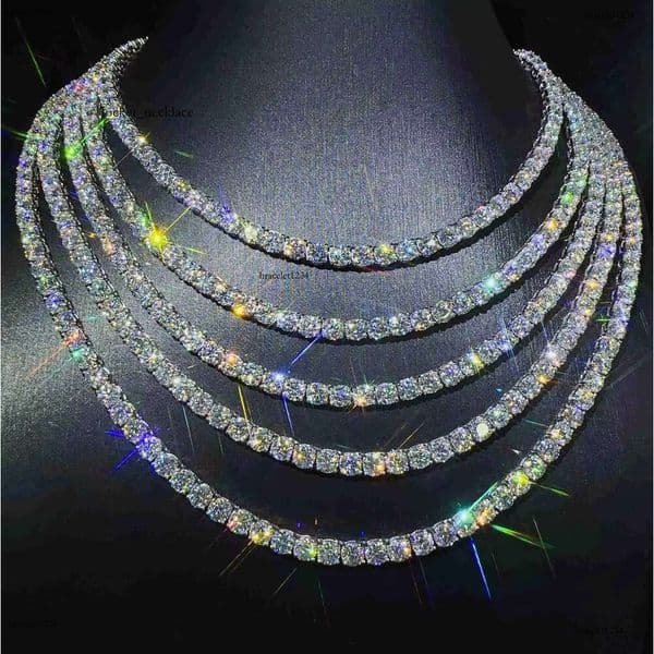 Factory Wholesale Sterling Sier Vvs Moissanite Dia Tennis Necklace Cuban Link Chain Women Fine Jewelry 3mm 4mm