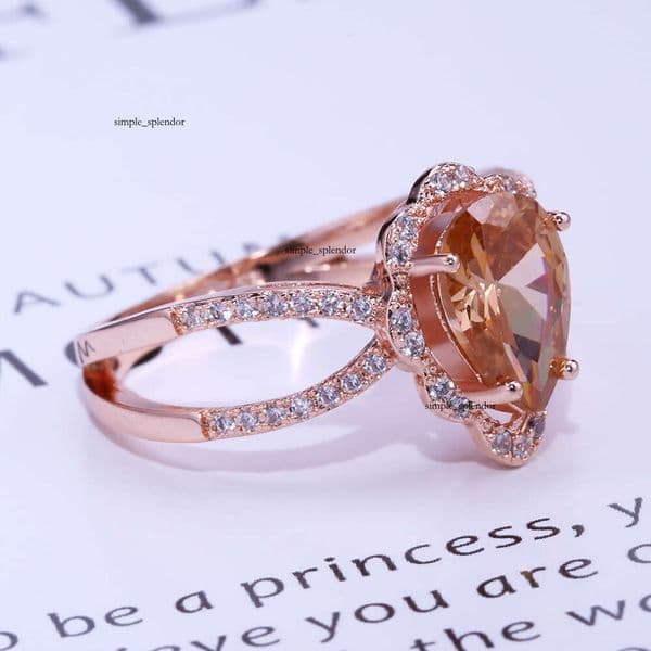 New style ring inlaid with water drop Moissanite rose gold plated gemstone jewelry hot-selling on Wish Jewelry fashion accessories for women