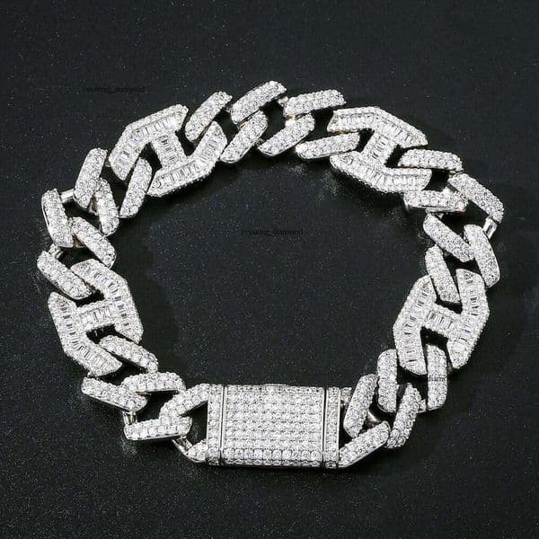 Jewelry Fashion Jewelry jewelry Hip Hop bracelet 15mm bar-shaped Moissanite with flip clasp chain rap Cuban bracelet