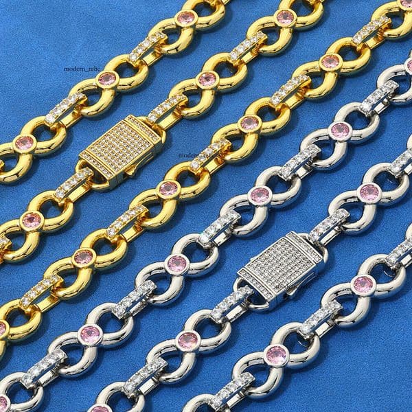 Jewelry Hip Hop Custom Pink Moissanite Necklace 8-Character Infinity Chain Versatile High-End Men's Bracelet