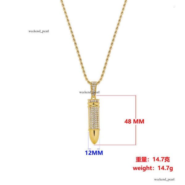 Hip Hop Fashion Jewelry Jewelry Personality Inlaid Diamond Bullet Shell Pendant Necklace Street Dance Braided Chain
