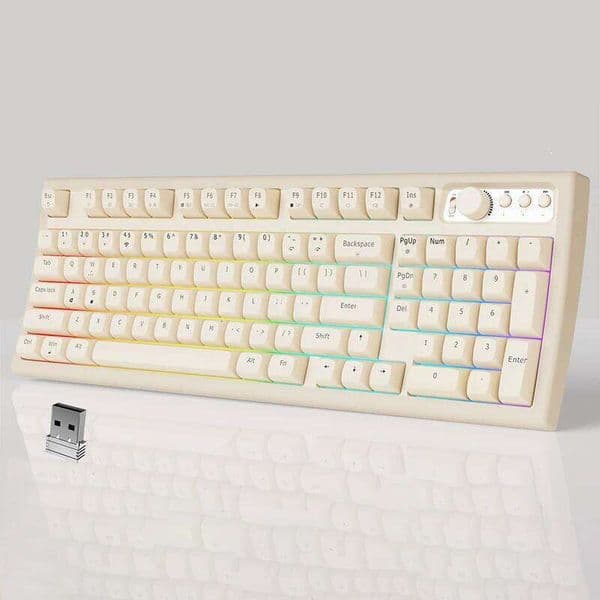 EWEADN V97 Cute Creamy Keyboard, /2.4GHz Gaming Keyboard Wireless with RGB Backlit, Rechargeable, Quiet, for PC Gamer 26L0321