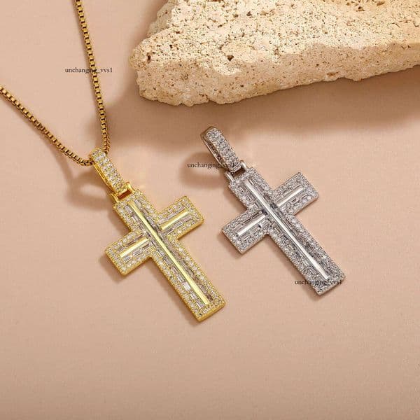 Jewelry Jewelry Hot-Selling Slim Diamond Cross Pendant Personality Real Gold Electroplated Silver Moissanite Necklace Wholesale