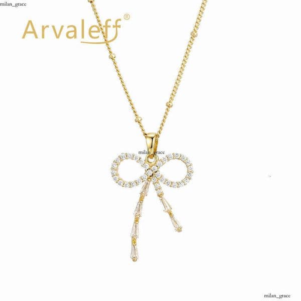Silver Necklace Bow Series Full Diamond Thin Clavicle Chain 18k Gold Moissanite with Diamonds Wholesale