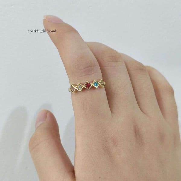 Japanese-style rainbow zircon for women, vintage light luxury inlaid niche design, trendy princess style, simple open ring