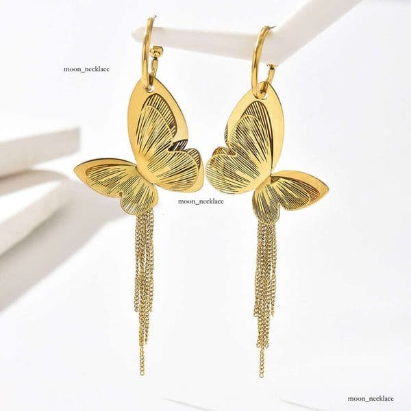 High-end stylish with butterfly pendants long chain drop earrings light luxury style jewelry tassel earrings for women