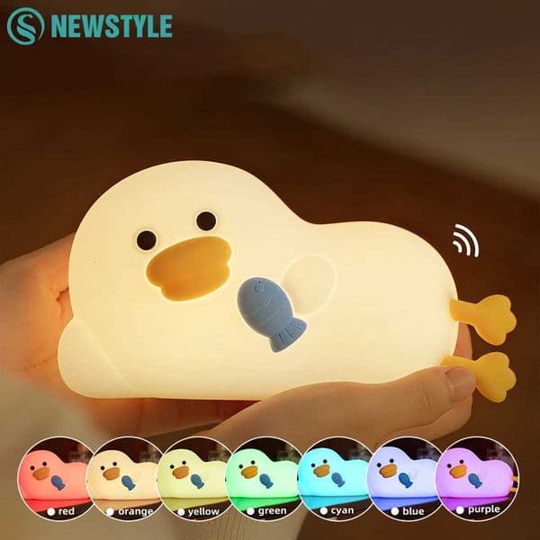 Cute Duck Night Light For Kids Adjustable 3 Brightness Levels 7 RGB Colors Squishy Animal Decor Touch Beside Lamp For Room Decor H260321