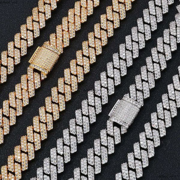 Jewelry Hip Hop Necklace 14mm Silver Inlaid Moissanite Diamond Cuban Chain Trendy Brand Men's Bracelet Jewelry Wholesale