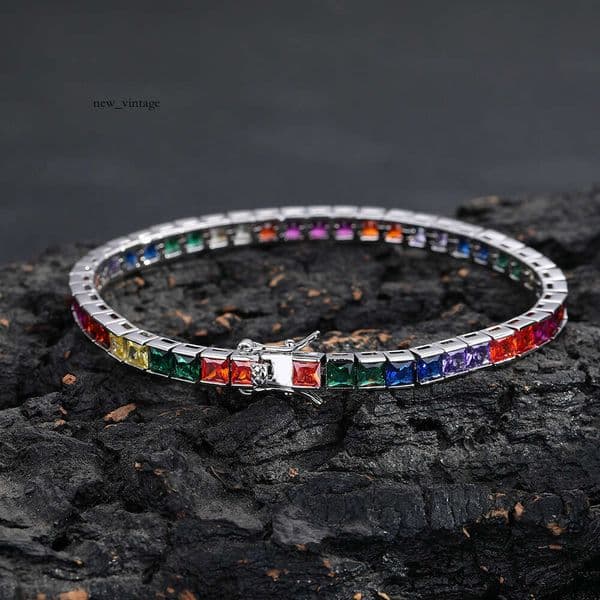2026 Summer New Hip Hop Necklace 4mm Colorful Moissanite Tennis Chain Silver Plated Unisex Jewelry Accessory
