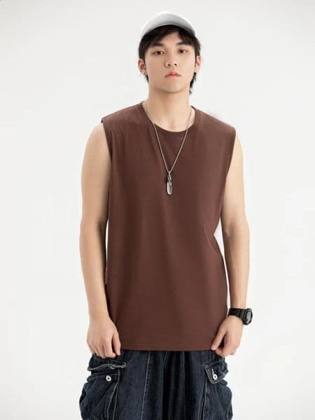 Mens pure cotton sleeveless Tshirt gym daily training beach running loose vest summer sports 260320