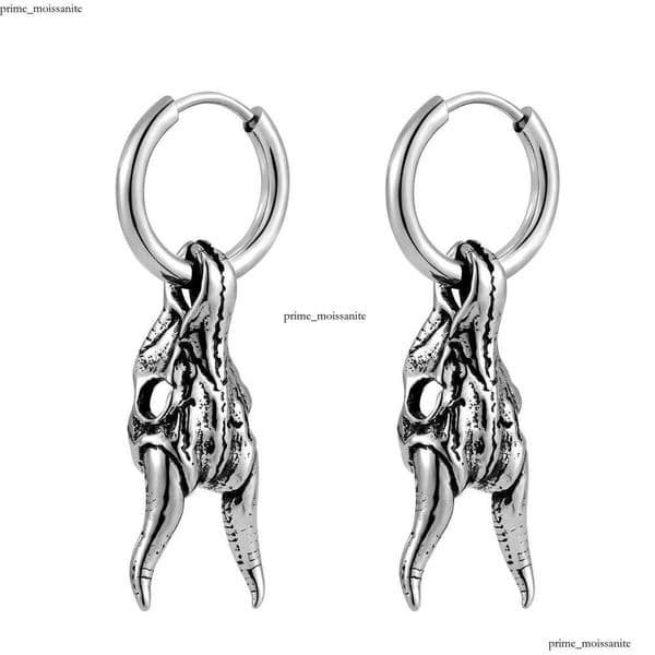 Vintage Sheep Head for Men Unique Hip Hop Punk Style Animal Single Earring Fashionable Imitation Thai Silver Antelope Horn Earrings