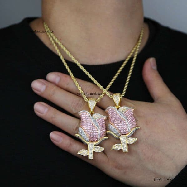 Hip Hop new rose Moissanite pendant necklace Hip Hop fashion trendy Moissanite-studded necklace for men and women