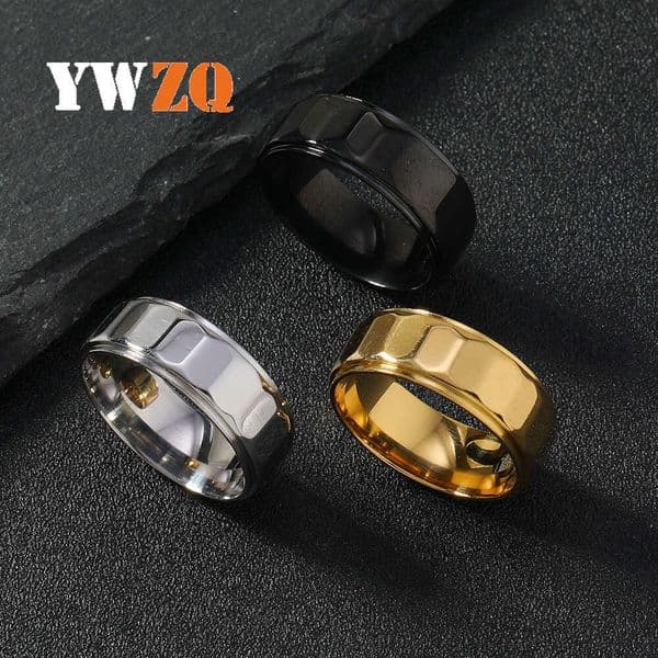 Luxury Jewelry 925 Sterling Silver 18K Gold fashionable and simple 8mm polished polygonal ring niche high-end jewelry