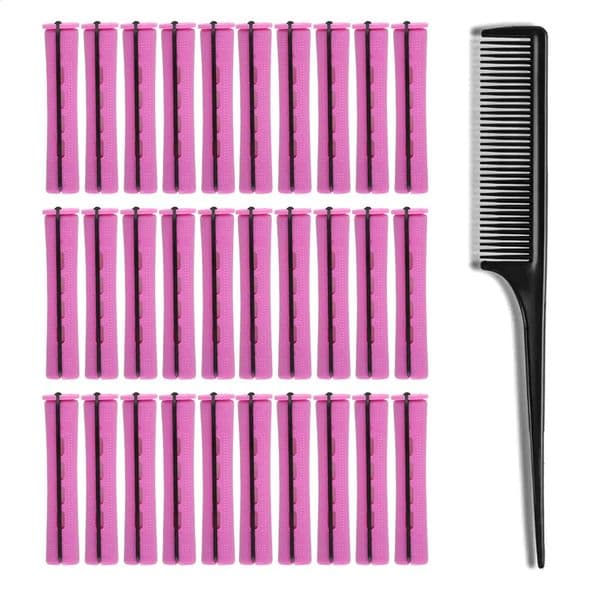30pk 19cm Rollers Complete Curling Set w Elastic Bands Comb 260317