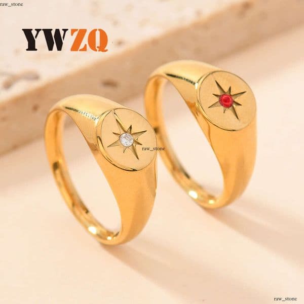 Luxury Jewelry 925 Sterling Silver 14K Gold ring fashionable and simple cast oval eight-pointed star ring with diamonds women's jewelry