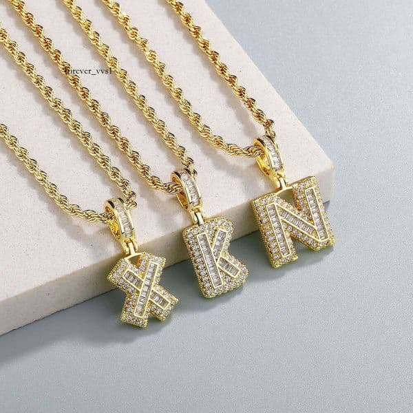 Jewelry Silver Micro Inlaid Pendant DIY 26 English Letters T Square Diamond Personalized Hip Hop Splicing Letter Necklace Wholesale