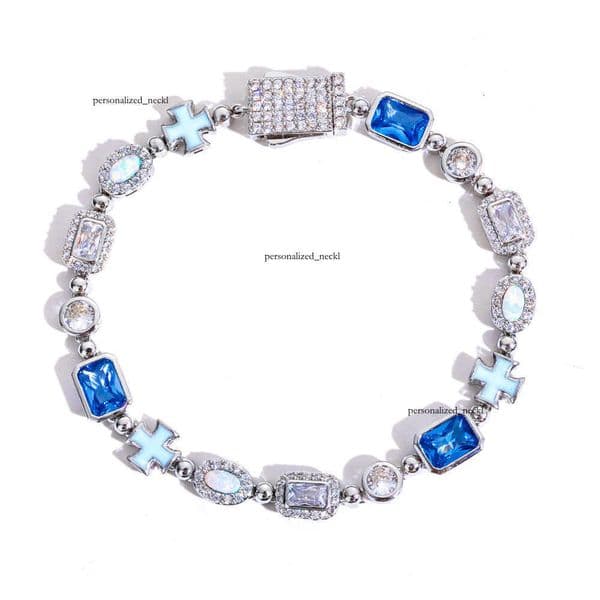 Jewelry Custom 6mm Colorful Gemstone Jewelry Chain Opal Trendy Versatile Cross Bracelet for Men