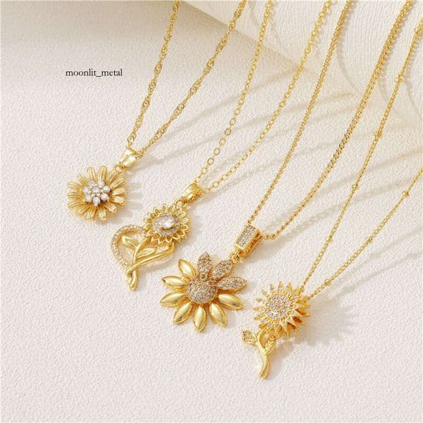 Silver Necklace Flower Series 2 Sunflower Micro-Inlaid Clavicle Chain 18k Gold Moissanite with Diamonds Wholesale