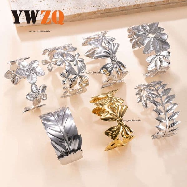 bestseller Sterling Silver 14K 18K Gold bracelet wide floral and leaf open bracelet for women high-end design titanium steel jewelry
