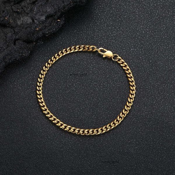 Jewelry Japanese Buckle Sterling Silver 14K 18K Gold Round Polished Encrypted Cuban Hip Hop Men's Titanium Steel 18K Gold Bracelet