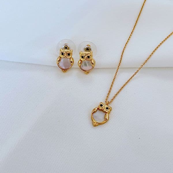 Designer Real 18K Gold Plated CZ Shell Owl Earrings Necklace Set KS Gift New York With Free Dust Bag EH2506