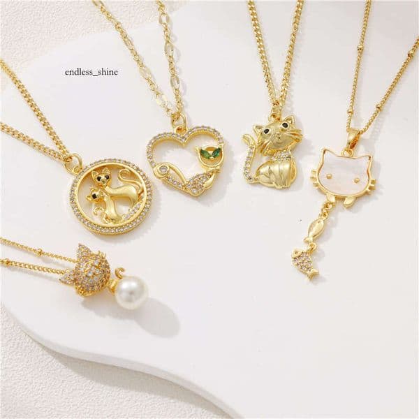 Silver Necklace Series 1 Cat Love Collarbone Chain 18k Gold Moissanite with Diamonds Wholesale