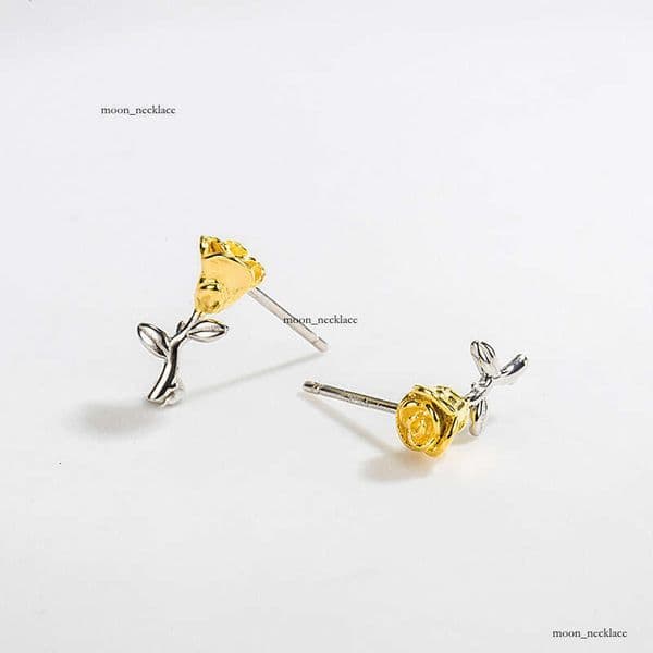 Korean light luxury minimalist style S925 sterling silver rose flower for women unique design with contrasting colors vintage floral earrings