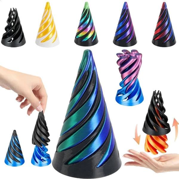 3D Printed Spiral Cone Pyramid Passthrough Sculpture Pass Through Pyramid Toy Mini Vortex Thread illusion Cone Spiral Ornaments 260321