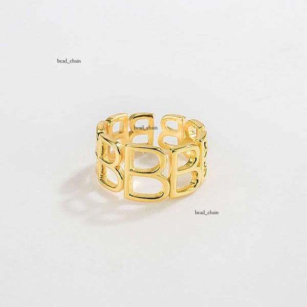 B-shaped open wide S925 sterling silver Jewelry ins minimalist style popular with influencers same style as worn by bloggers index finger ring