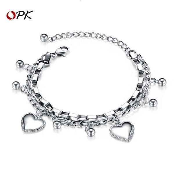 Jewelry Source Fashion Multi-Layer 925 Sterling Silver 14K Gold Bracelet for Women Round Bead Heart Titanium Steel Women's Jewelry