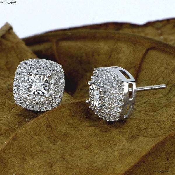 Recommended New Product Selling Hot Luxury jewelry: Fahionable and Elegant Micro-Inlaid White Moissanite Stud Earring Women' Vintage Square Double