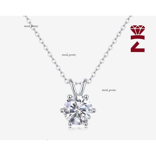Minimalist New S925 Silver 18K White Gold Classic Six-Prong Light Luxury Pendant Collarbone Chain Women's 2 ct Moissanite Necklace