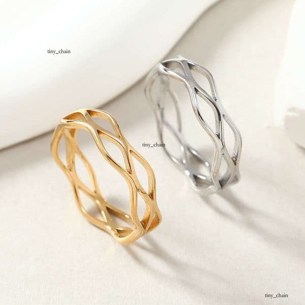 Luxury Jewelry creative new titanium steel simple and versatile hollow cross-grid plain band rings jewelry wholesale