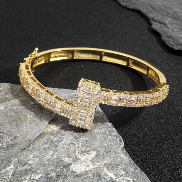 Fashion Jewelry Hip Hop jewelry T-shaped couple bracelet real gold electroplated micro-inlaid Moissanite fashion men's bracelet wholesale