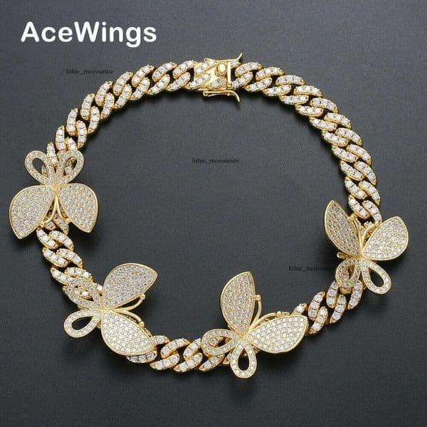 12mm Butterfly Chain Women's Cuban Jewelry Hip Hop Bowknot Silver Inlaid Moissanite Layered Necklace