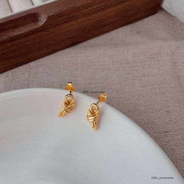 S925 sterling silver knotted unique niche earrings double-layer line ear accessories ins-style casual design