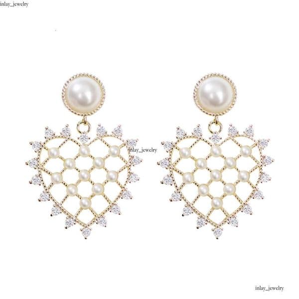 French Retro Heart-Shaped Fashionable OL Artificial Pearl Heart Earrings for Women Elegant Socialite Style Ear Accessories