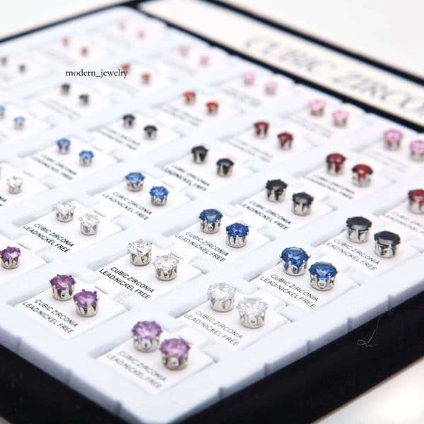 Source Hip Hop Men's Simple Single Moissanite Stud Claw Colorful Diamond Earrings 36 Pairs Jewelry Set Wholesale