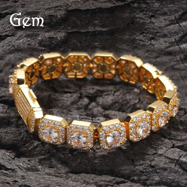 High-Quality Moissanite Jewelry with Micro-Paved Moissanite Geometric Shape 12.5mm Rock Candy Bracelet Trendy Hip Hop Accessories