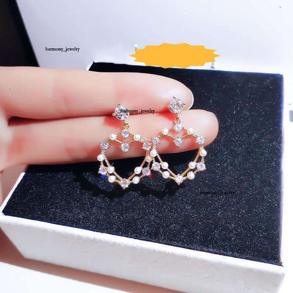 2026 New Trendy Sweet and Cool Style Heart-Shaped Diamond-Studded Drop Earrings Versatile Imitation Pearl Earrings