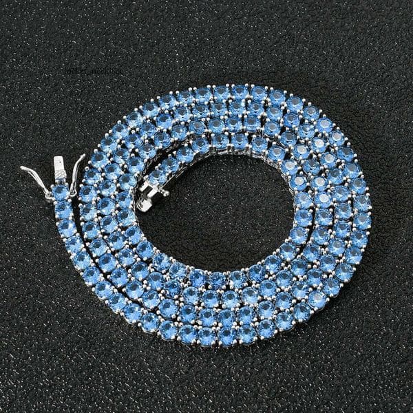 Cross-Border European and American New Hip-Hop Aquamarine 4mm Zircon Unisex Necklace Tennis Chain