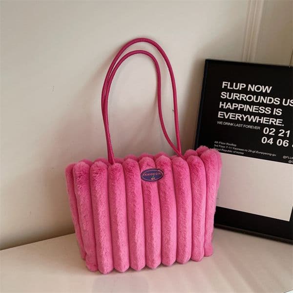 Large Capacity Plush Striped Tote Bag for Women 2024 New Fashionable Shoulder Bag High-Value Handbag Commuter Bag 38d