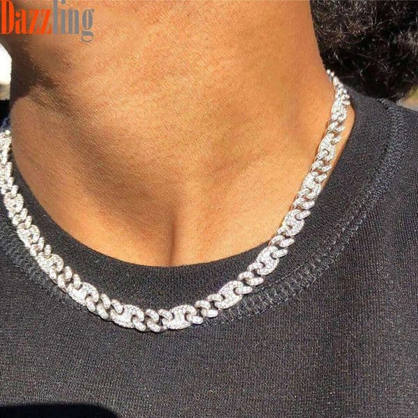 New foreign trade coffee bean rope Cuban chain necklace Jewelry fashion trend Moissanite-inlaid women's jewelry
