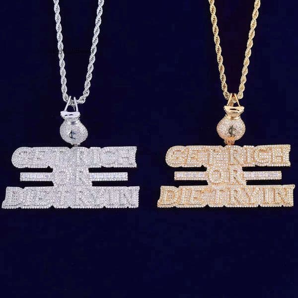 supply Jewelry getrich necklace pendant for women real Silver Moissanite Hip Hop jewelry