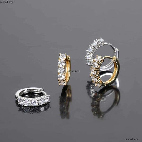 Jewelry Hot-Selling Hip Hop Micro-Inlaid Single Row Five Moissanite Personality Trendy Real Gold Plated Hiphop Earrings